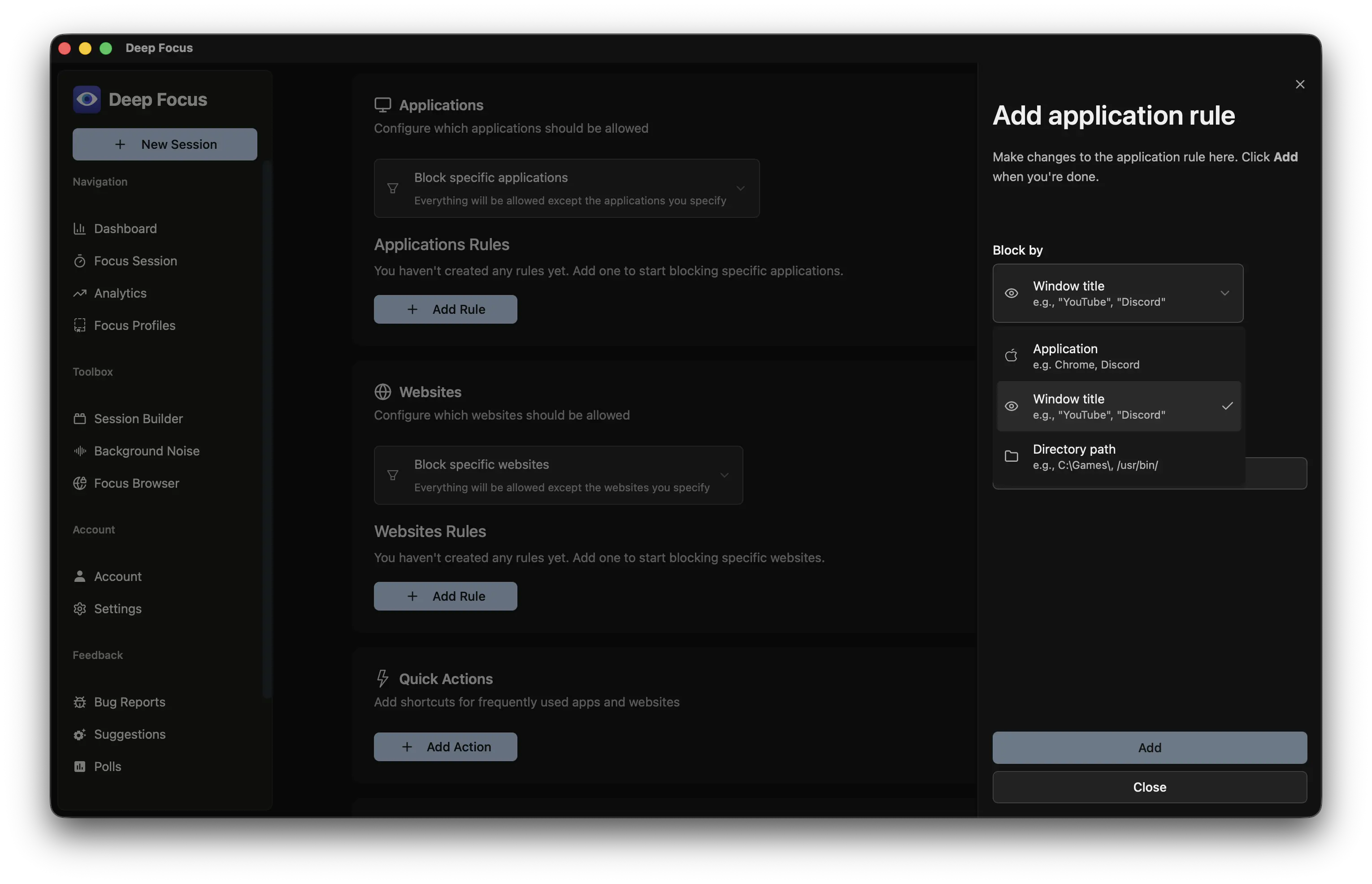 Application rule editor