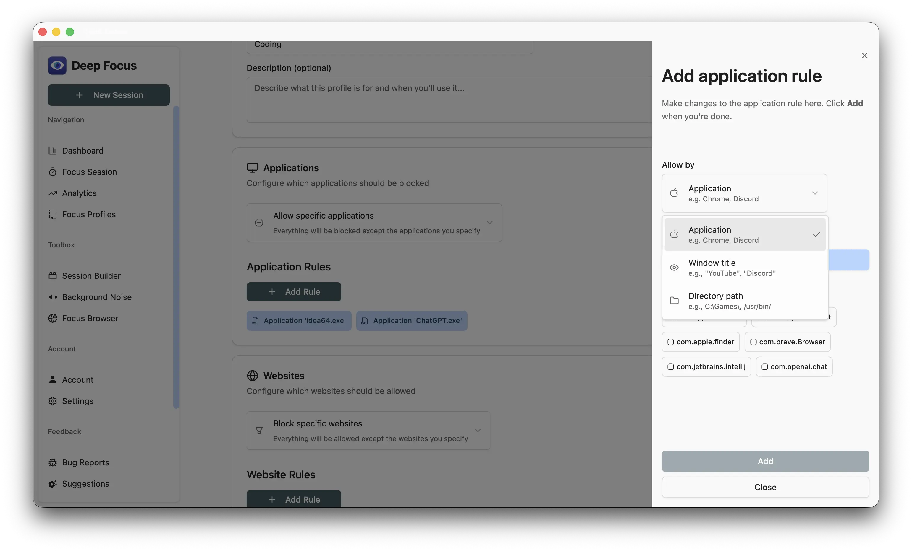 Deep Focus App Blocking - Block distracting applications during focus sessions
