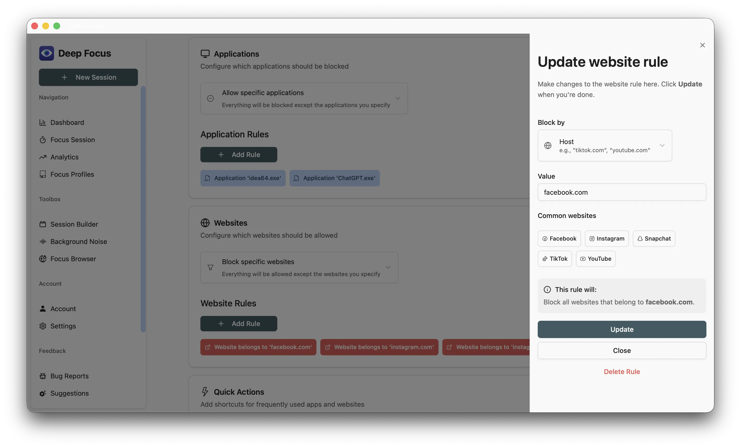 Deep Focus Website Blocking - Block distracting websites during focus sessions